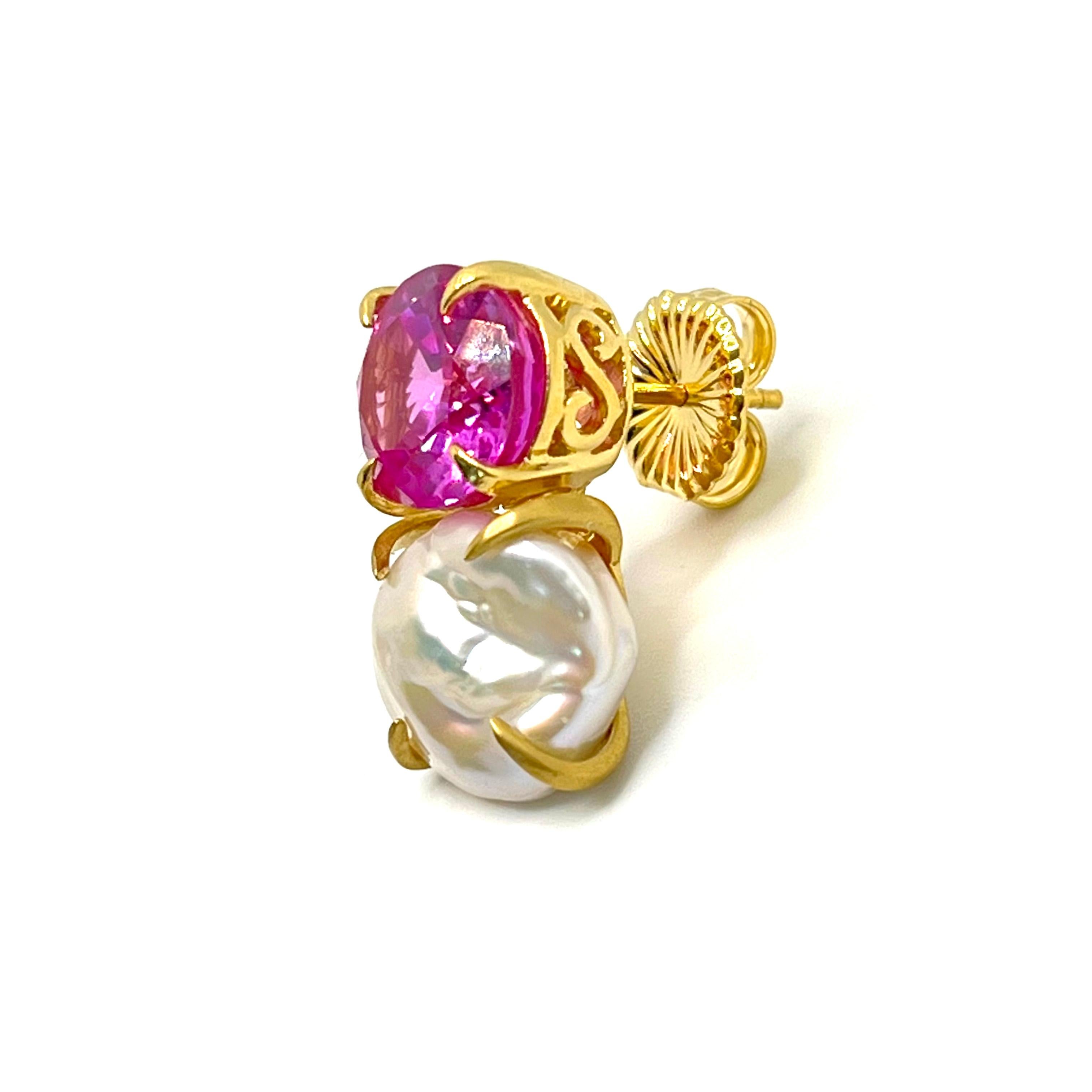 Bijoux Num Ohrringe aus Vermeil mit ovalem rosa Saphir und Keishi-Perlen (Ovalschliff) im Angebot