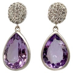 Bijoux Num Pave White Topaz and Pear Amethyst Drop Earrings