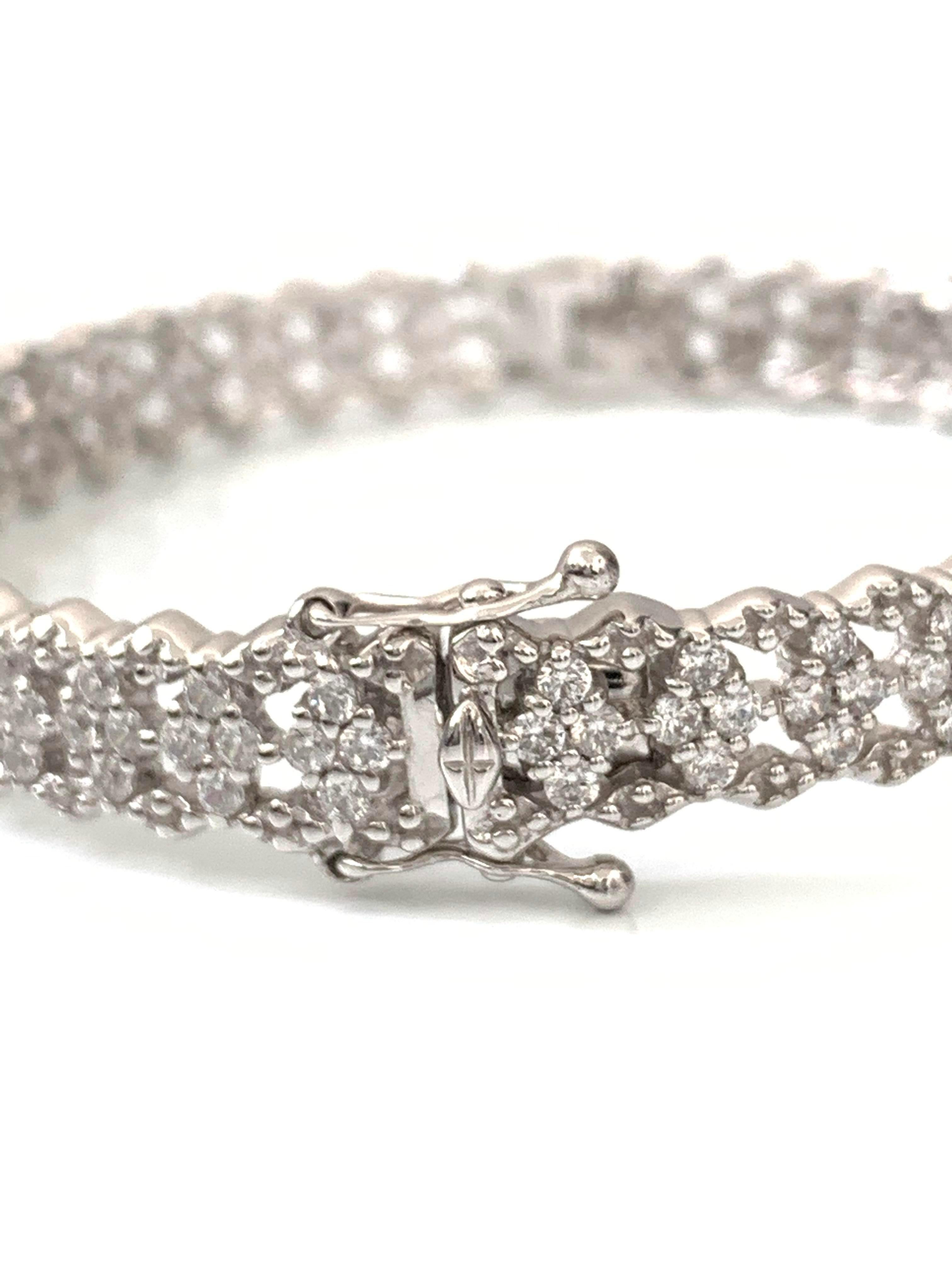 Bijoux Num Skinny Diamond Shape CZ Platinum-plated Sterling Silver Bracelet In New Condition In Los Angeles, CA