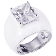 Bijoux Num Sterling Silver 6.5ct Faux Diamond White Enamel Bombe Dome Ring