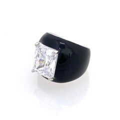 Bijoux Num Sterling Silver 6.5ct Simulated Diamond Black Enamel Bombe Dome Ring