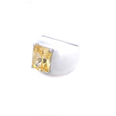 Bijoux Num Sterling Silver Faux Canary Diamond White Enamel Bombe Dome Ring