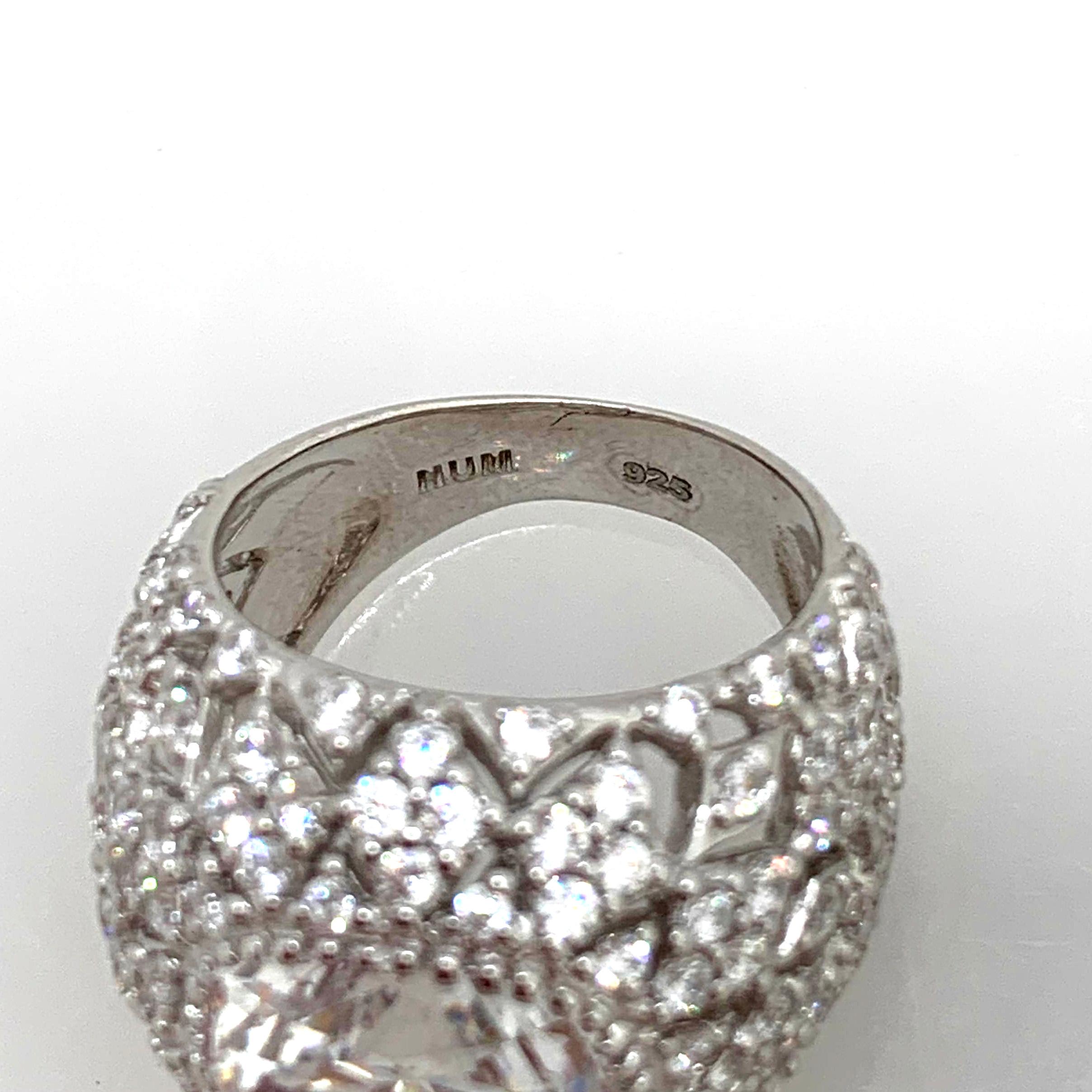 Cushion Cut Bijoux Num Sterling Silver Faux Diamond Bombe Dome Ring