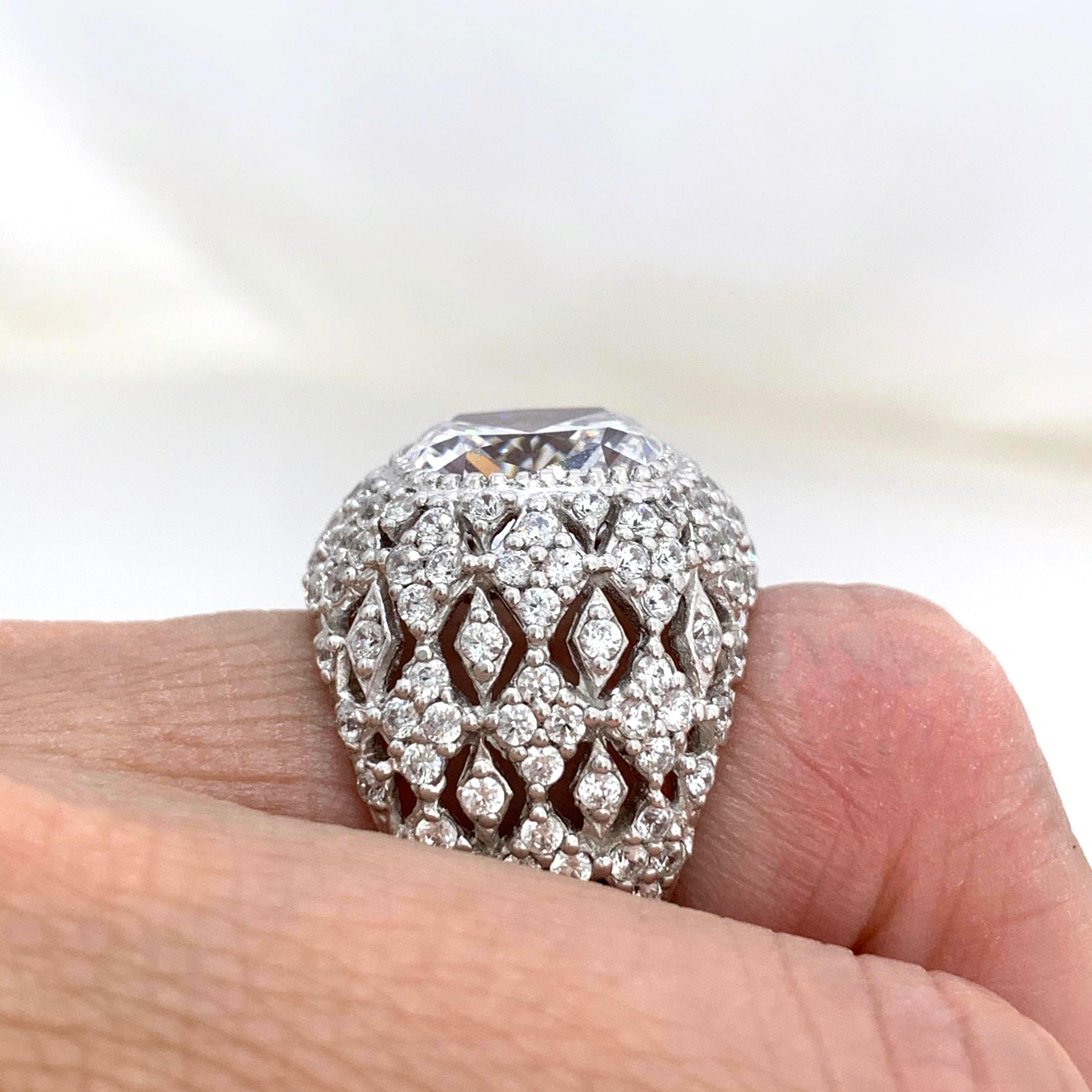 Bijoux Num Sterling Silver Faux Diamond Bombe Dome Ring 1