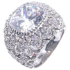 Bijoux Num Sterling Silver Faux Diamond Bombe Dome Ring