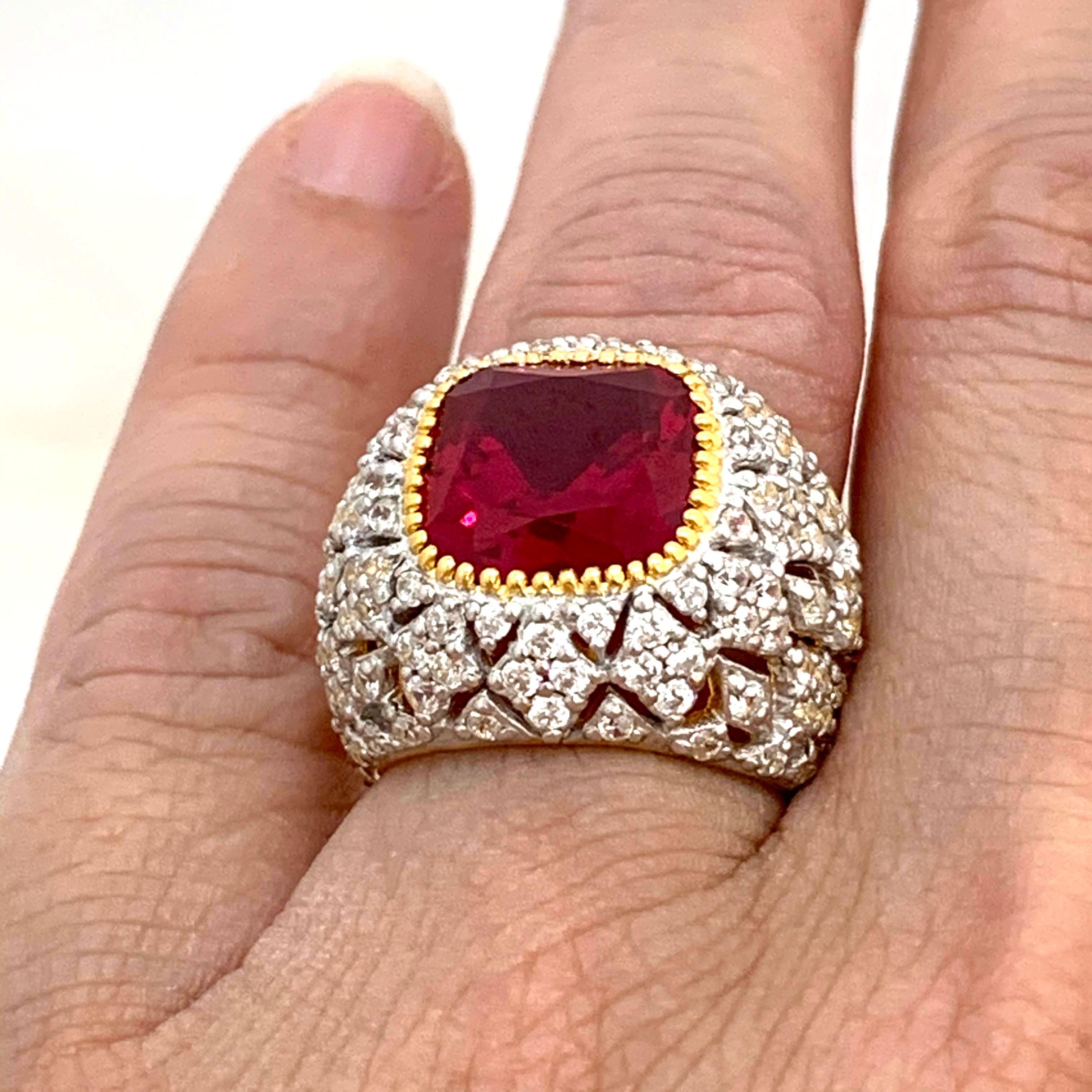 Cushion Cut Bijoux Num Sterling Silver Lab Ruby Bombe Dome Ring