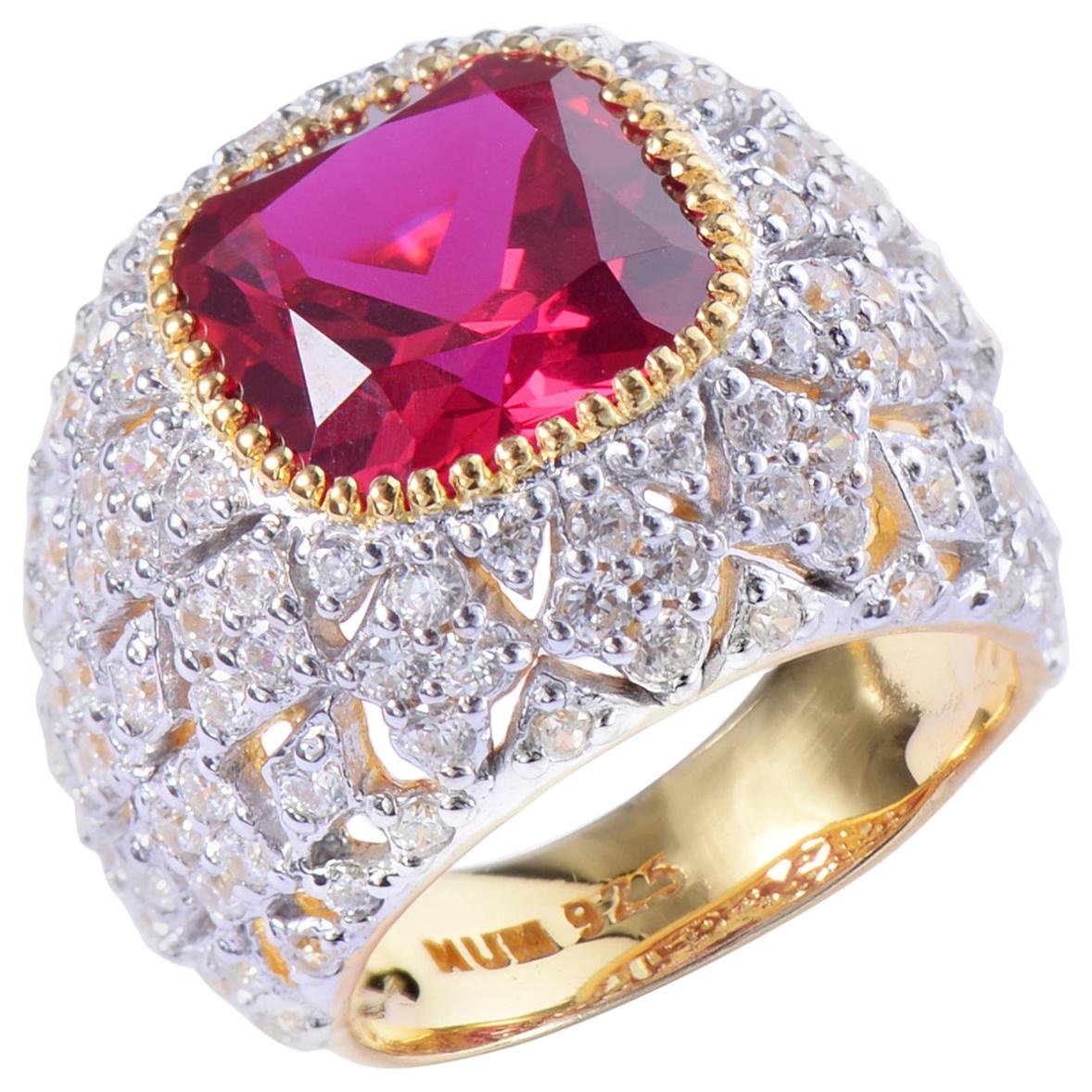 Bijoux Num Sterling Silver Lab Ruby Bombe Dome Ring