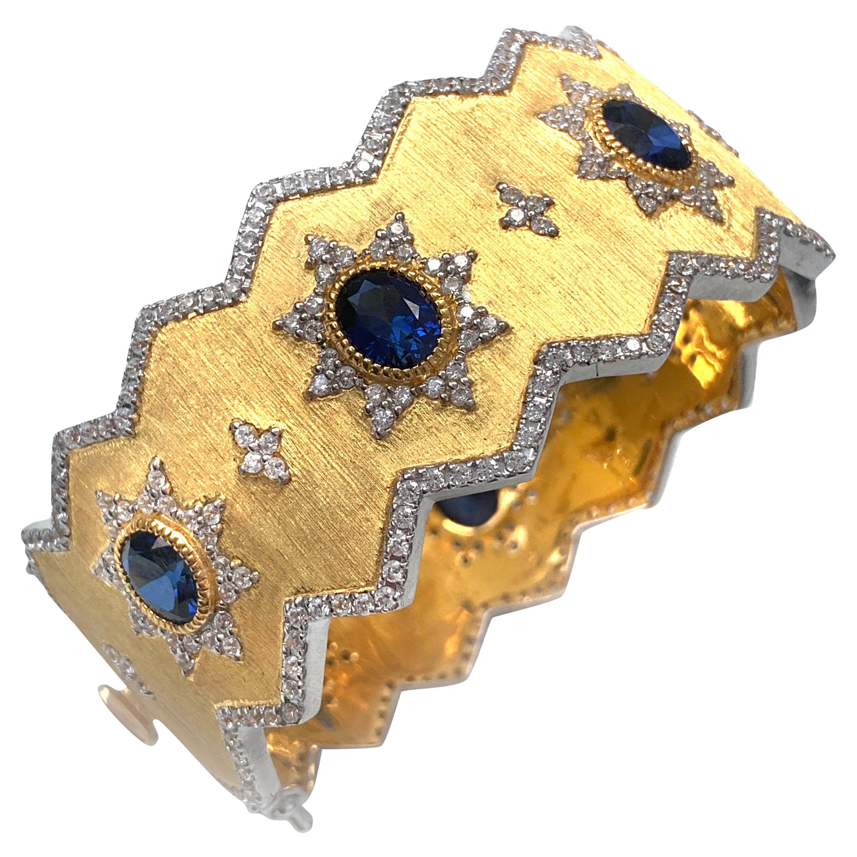 Bijoux Num Sterling Silver Lab-sapphire Vermeil Wide Cuff Bracelet