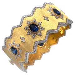 Bijoux Num Sterling Silver Lab-sapphire Vermeil Wide Cuff Bracelet