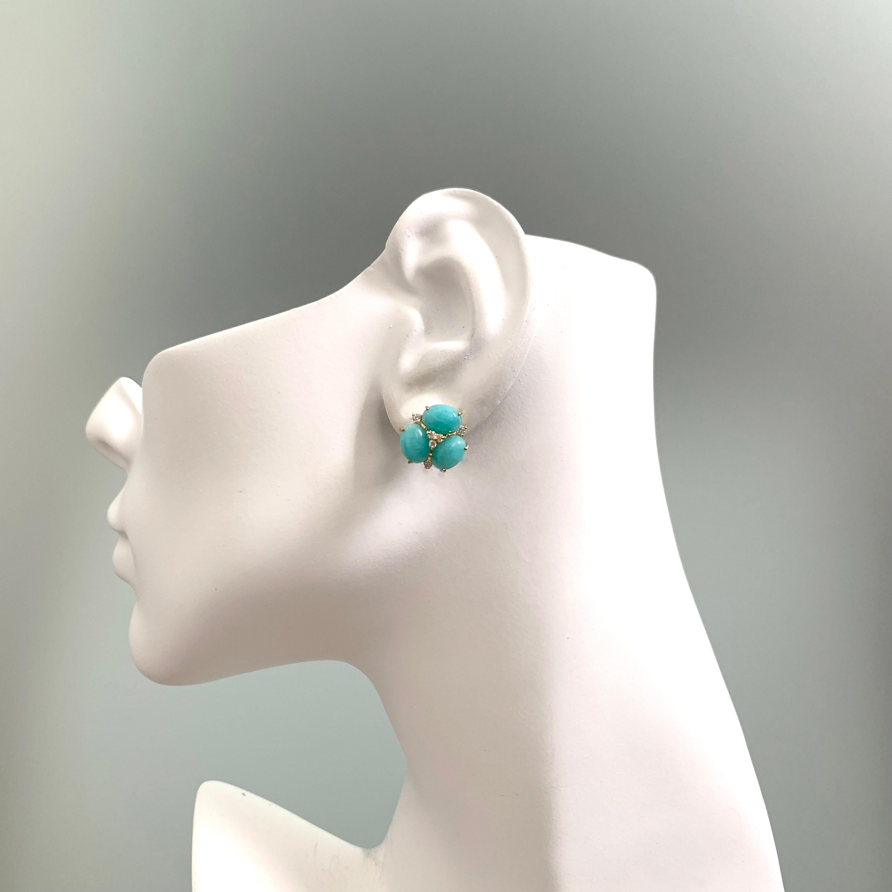 Women's Bijoux Num Triple Oval Amazonite Stud Earrings For Sale
