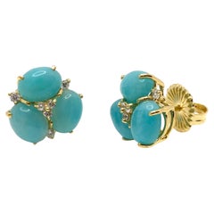Bijoux Num Triple Oval Amazonite Stud Earrings