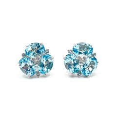 Bijoux Num Triple Oval Blue Topaz Stud Earrings
