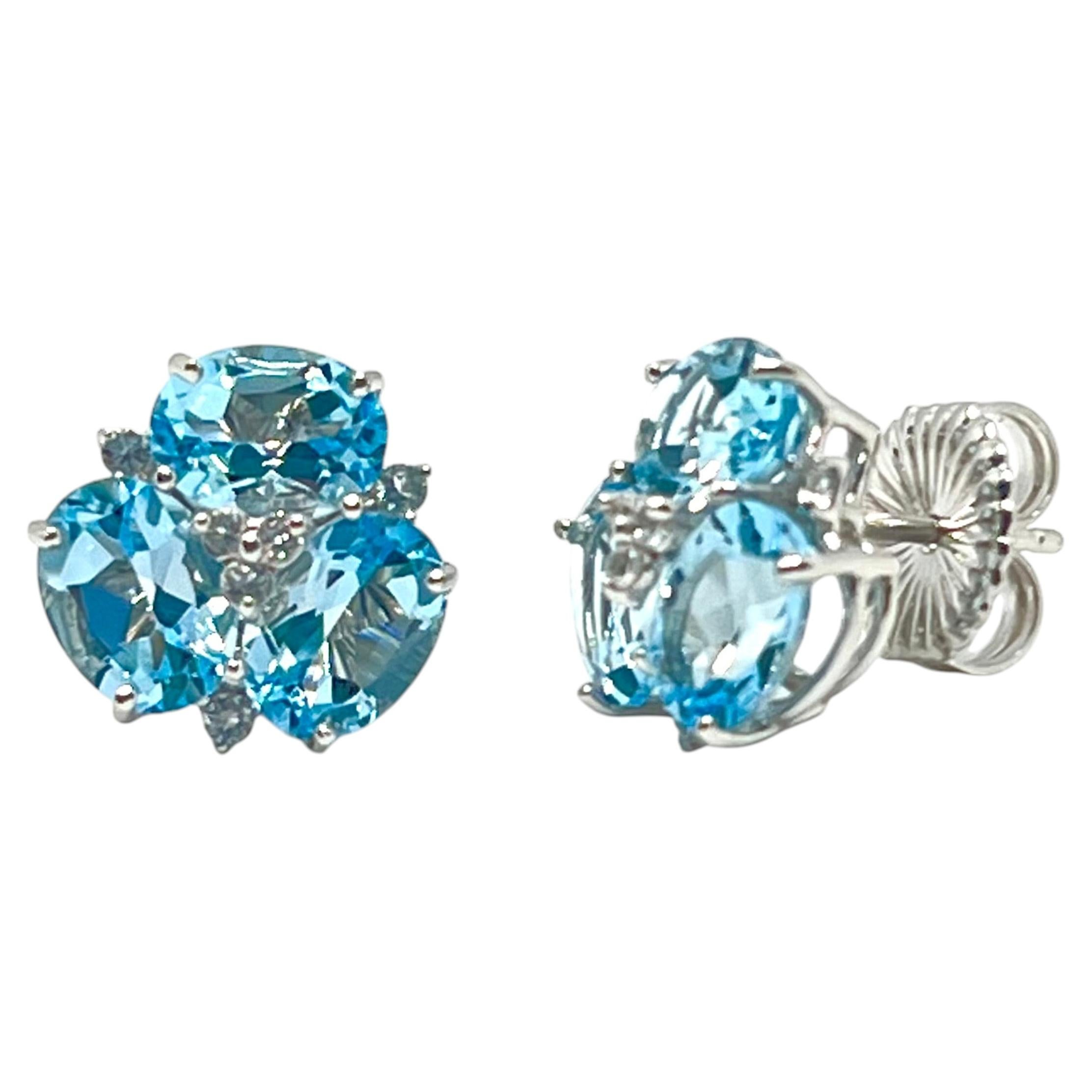 Bijoux Num Triple Oval Blue Topaz Stud Earrings