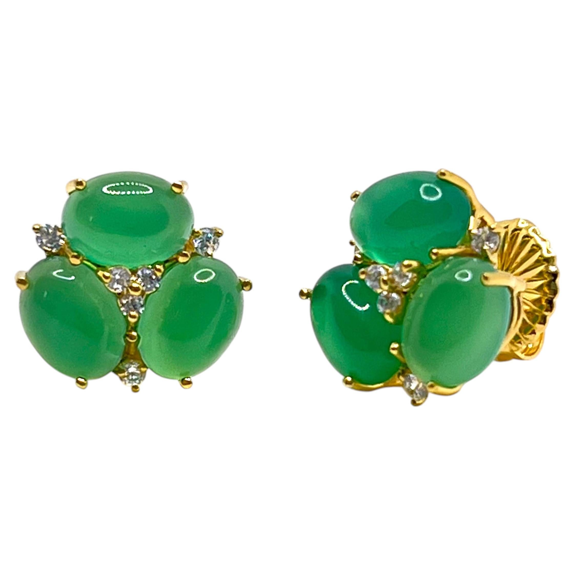 Bijoux Num Triple Oval Green Agate Stud Earrings