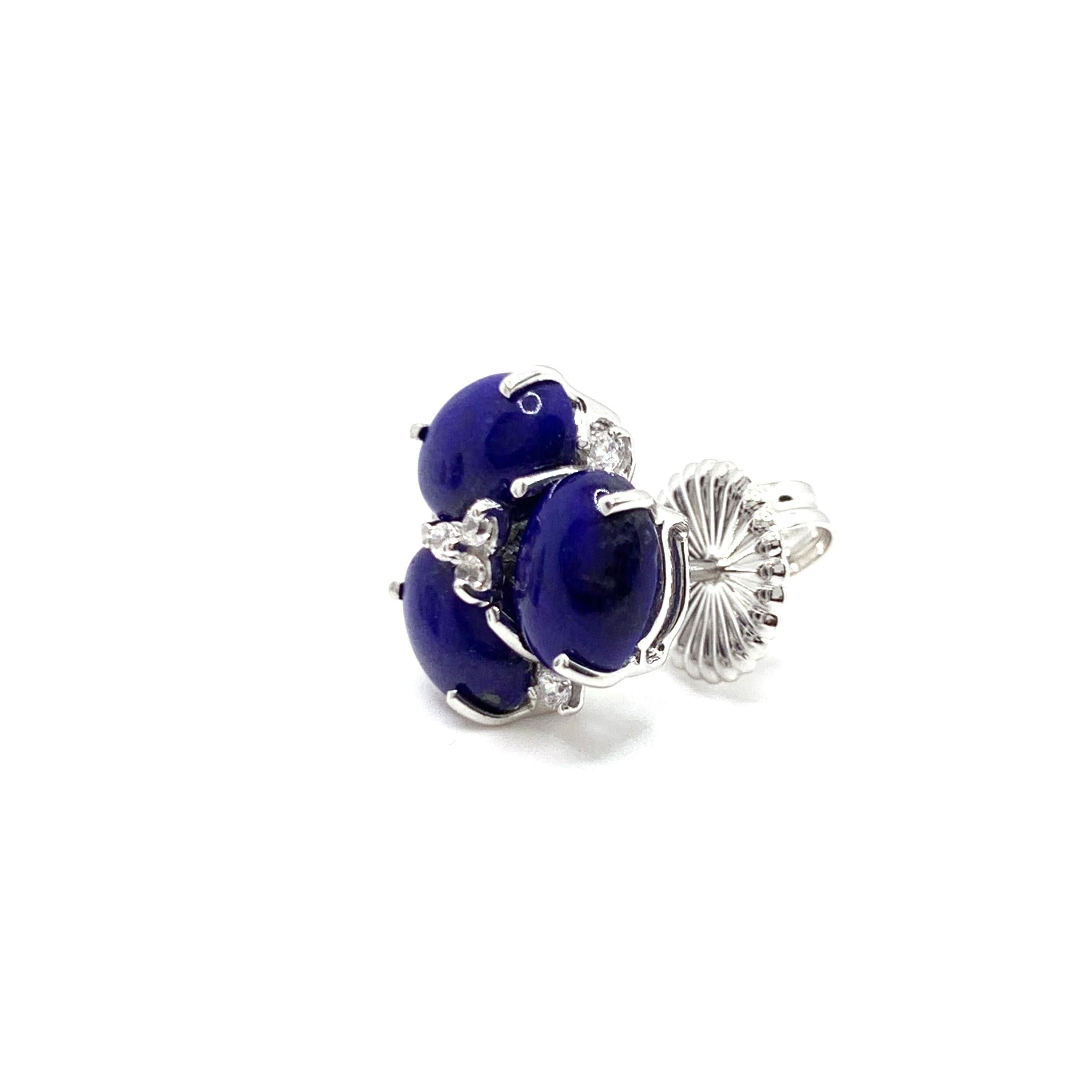 Contemporary Bijoux Num Triple Oval Lapis Lazuli Stud Earrings For Sale