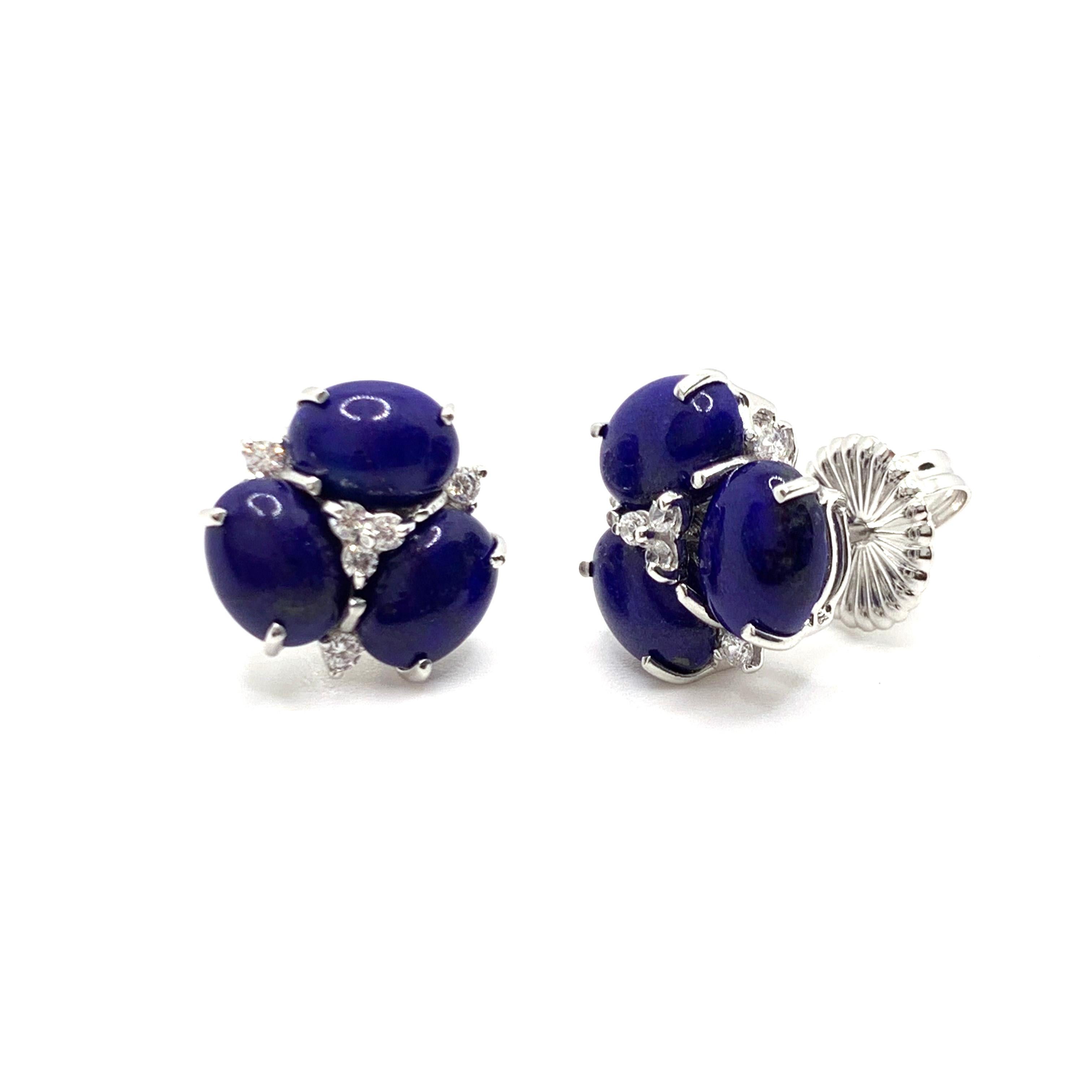 Cabochon Bijoux Num Triple Oval Lapis Lazuli Stud Earrings For Sale