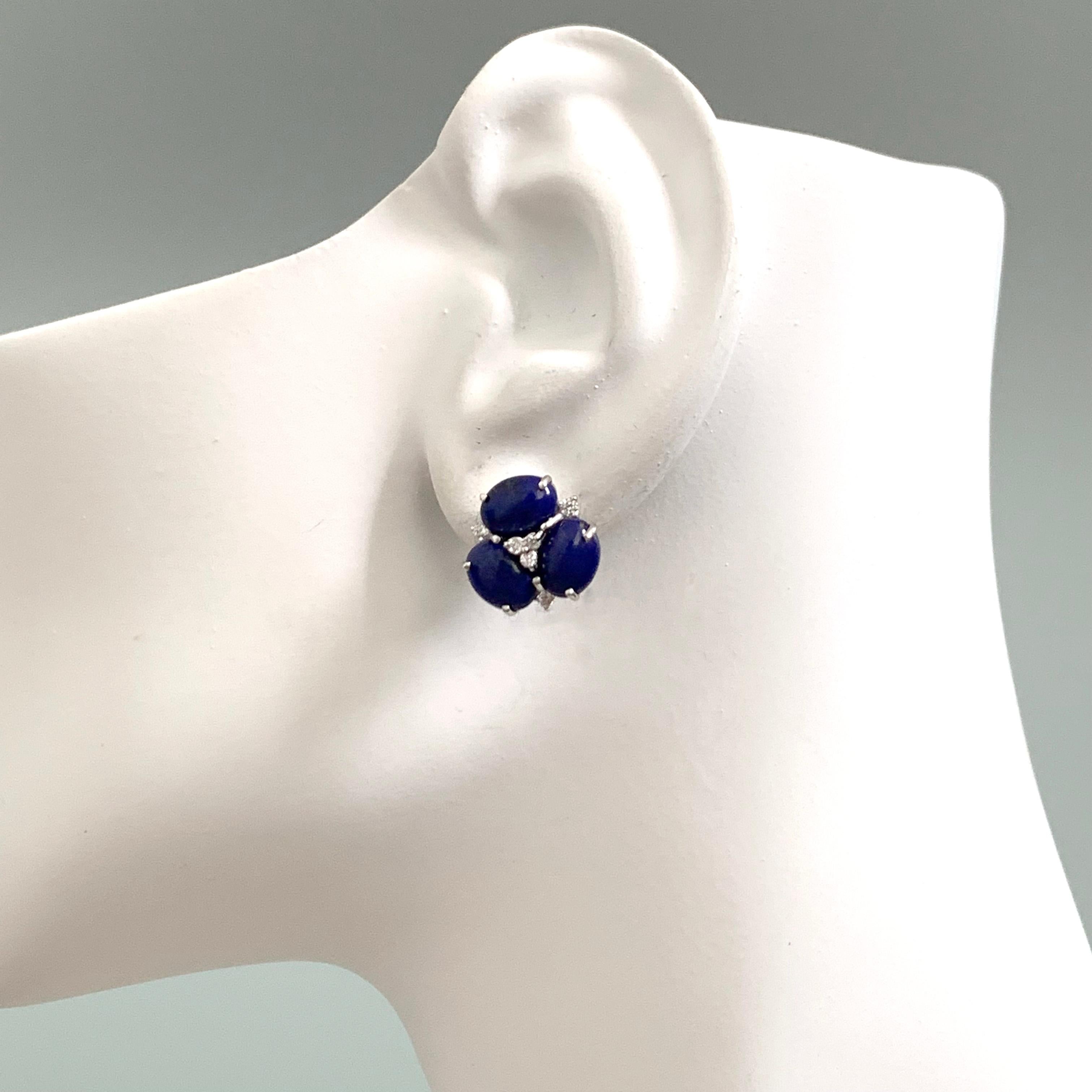 Women's Bijoux Num Triple Oval Lapis Lazuli Stud Earrings For Sale