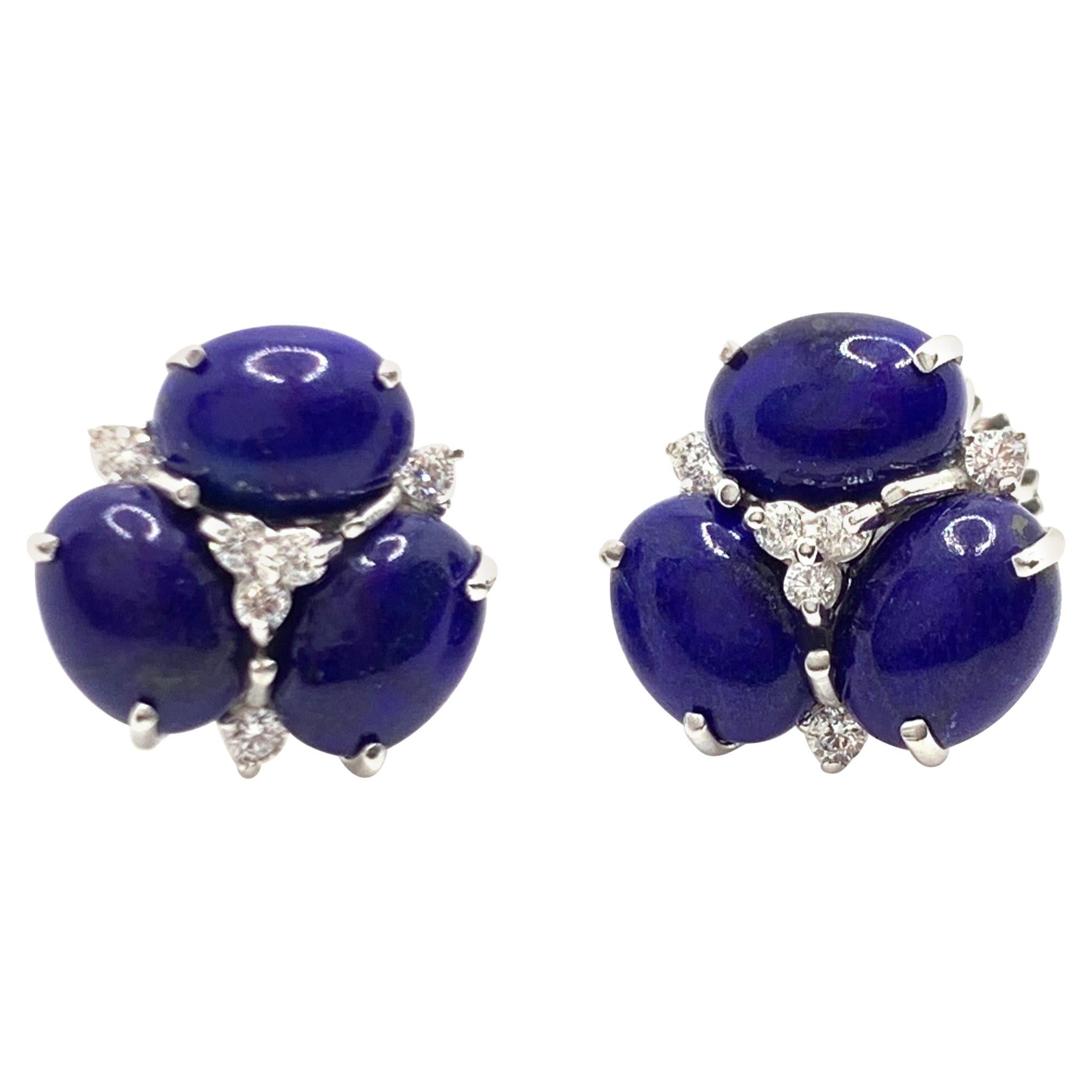 Bijoux Num Triple Oval Lapis Lazuli Stud Earrings For Sale