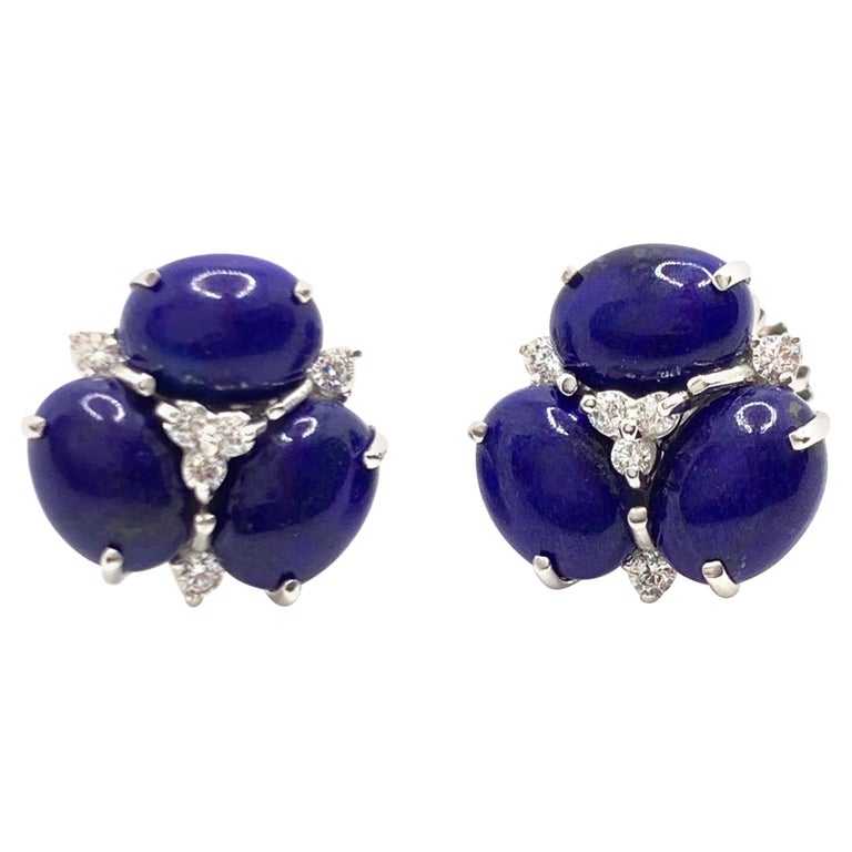 Bijoux Num Triple Oval Lapis Lazuli Stud Earrings For Sale at 1stDibs
