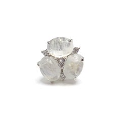 Bijoux Num Triple Oval Rainbow Moonstone Stud Earrings