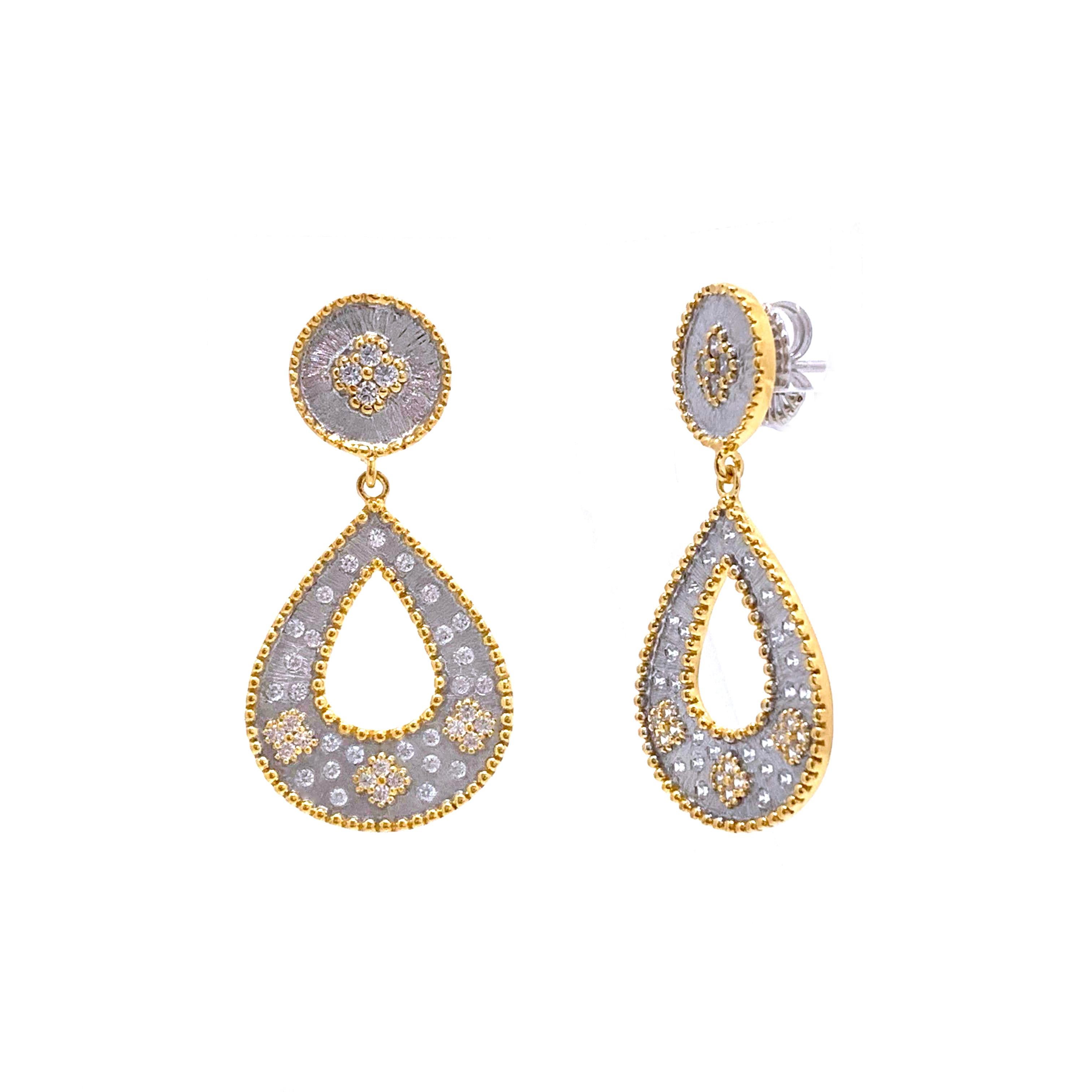 Stunning Bijoux Num Two-tone Open Pear Shape Drop Earrings.

These earrings feature 80pcs of round simulated diamond czs, handcrafted Italian 