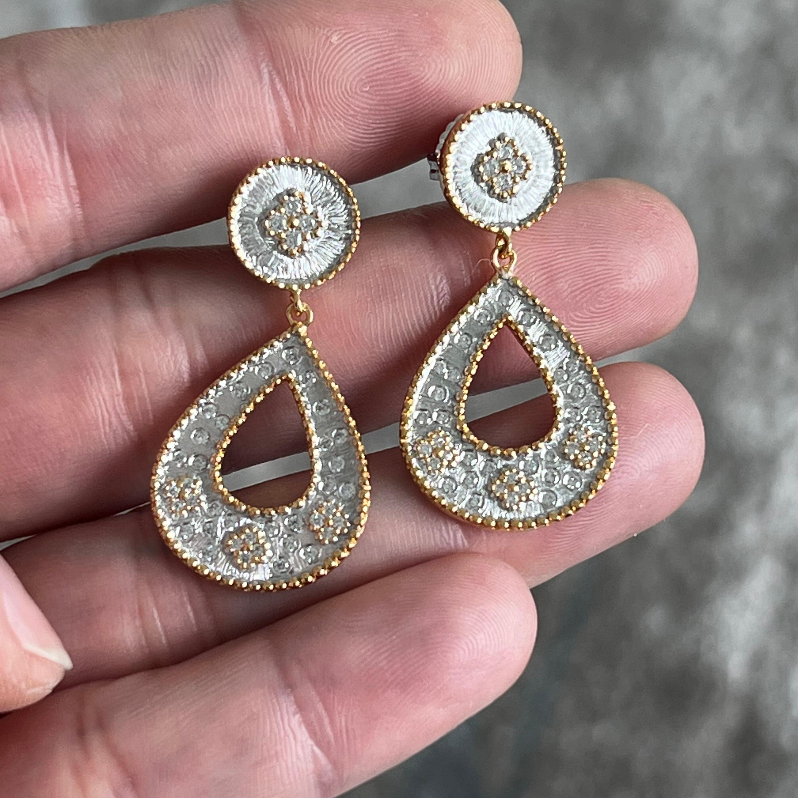 Contemporary Bijoux Num Two-tone Open Pear Shape Drop Earrings For Sale