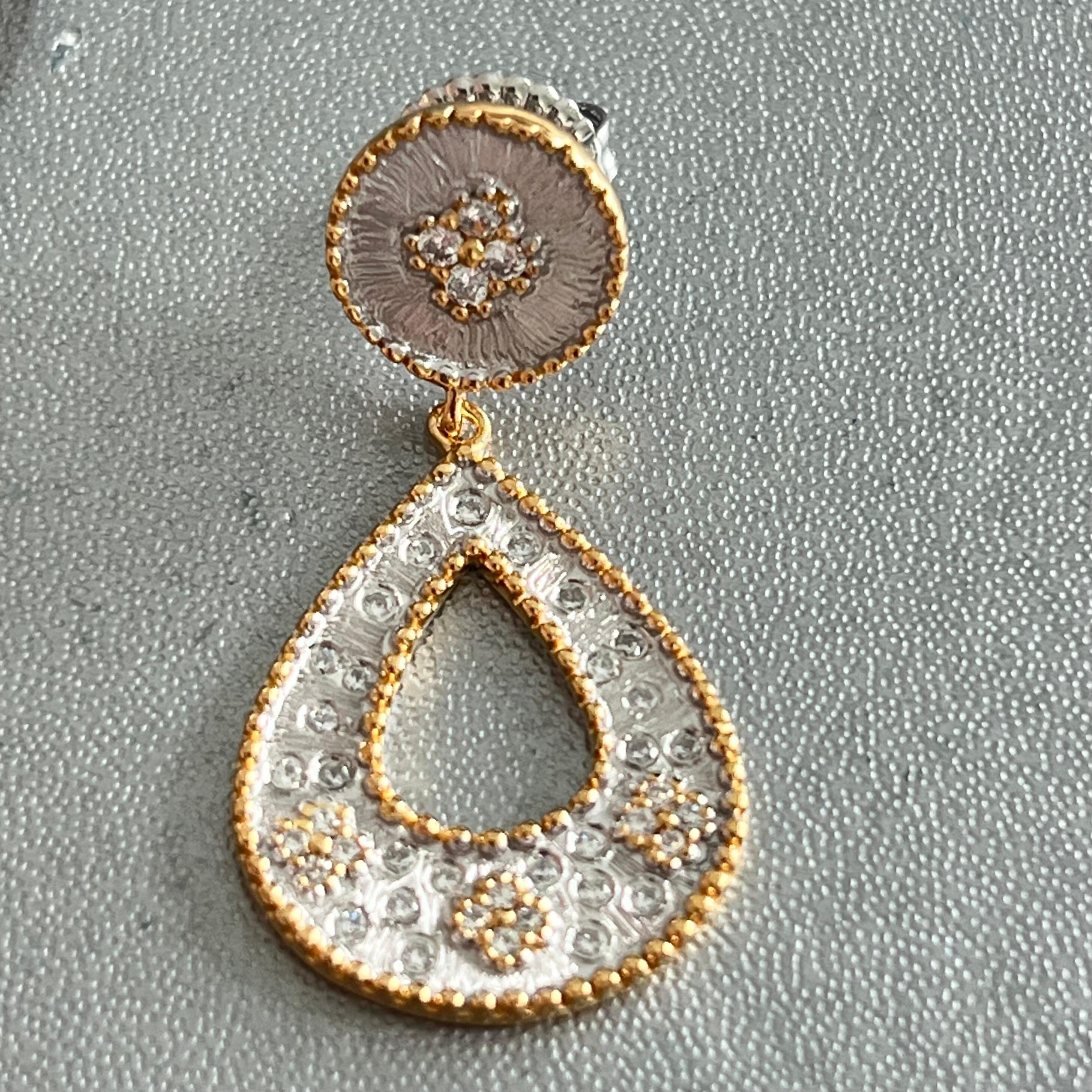 Round Cut Bijoux Num Two-tone Open Pear Shape Drop Earrings For Sale