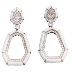 Bijoux Num White Enamel Septagon Door Knocker  Earrings