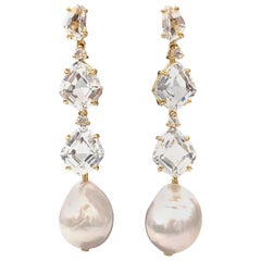 Bijoux Num White Topaz and Baroque Pearl Elongate Dangle Earrings