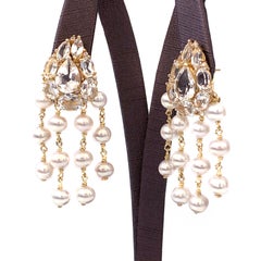 Bijoux Num Clustered White Topaz and Pearl Dangle Earrings