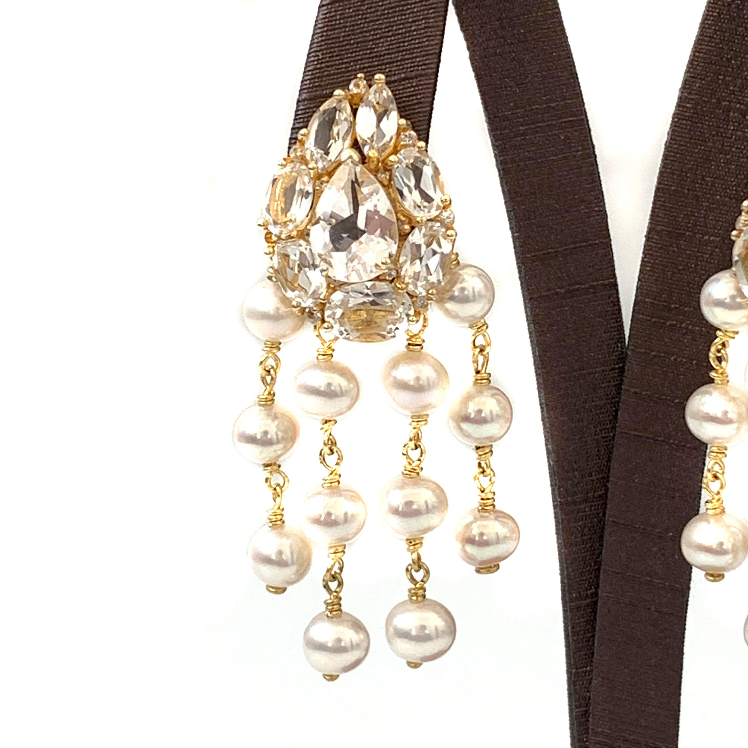 Women's Bijoux Num Clustered White Topaz and Pearl Dangle Earrings
