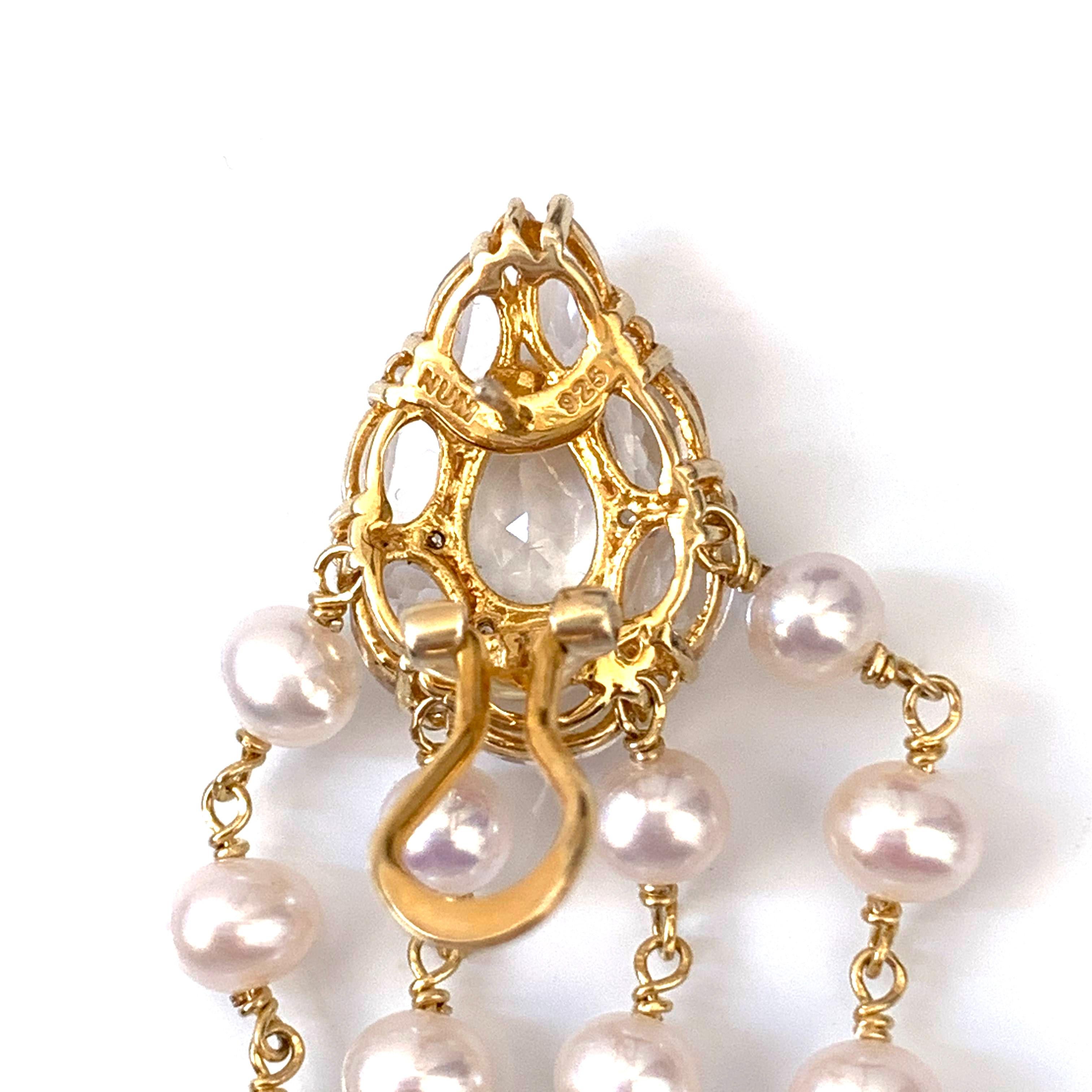 Bijoux Num Clustered White Topaz and Pearl Dangle Earrings 2