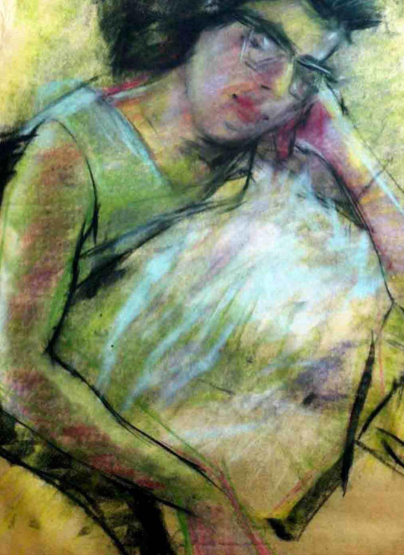 Pensieri persi, Pastello su carta, Pittura, Greene & Greene, Nero, Rosso 