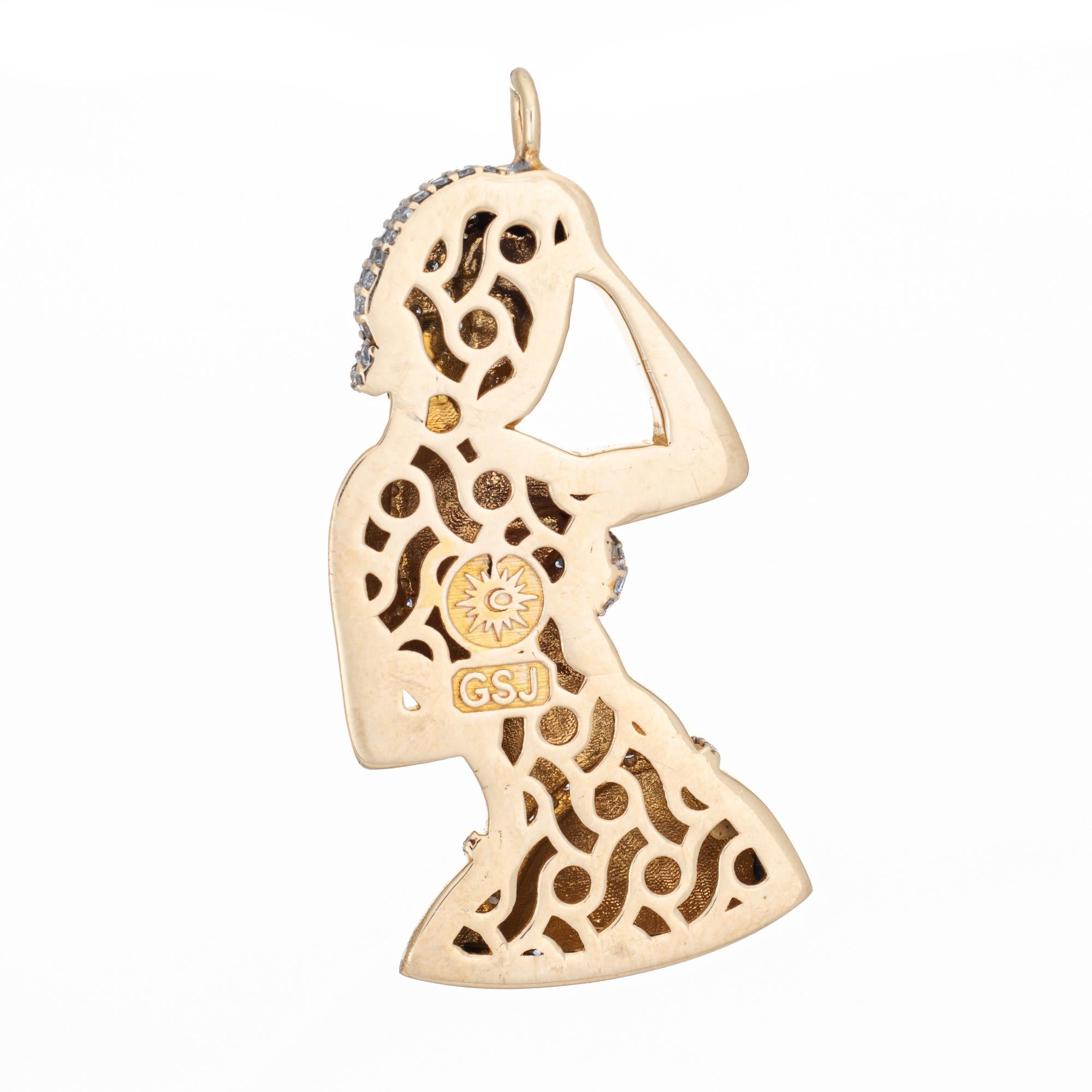 Bikini Babe Diamant-Anhänger 10k Gelbgold Charm Vintage Fine Jewelry (Rundschliff) im Angebot