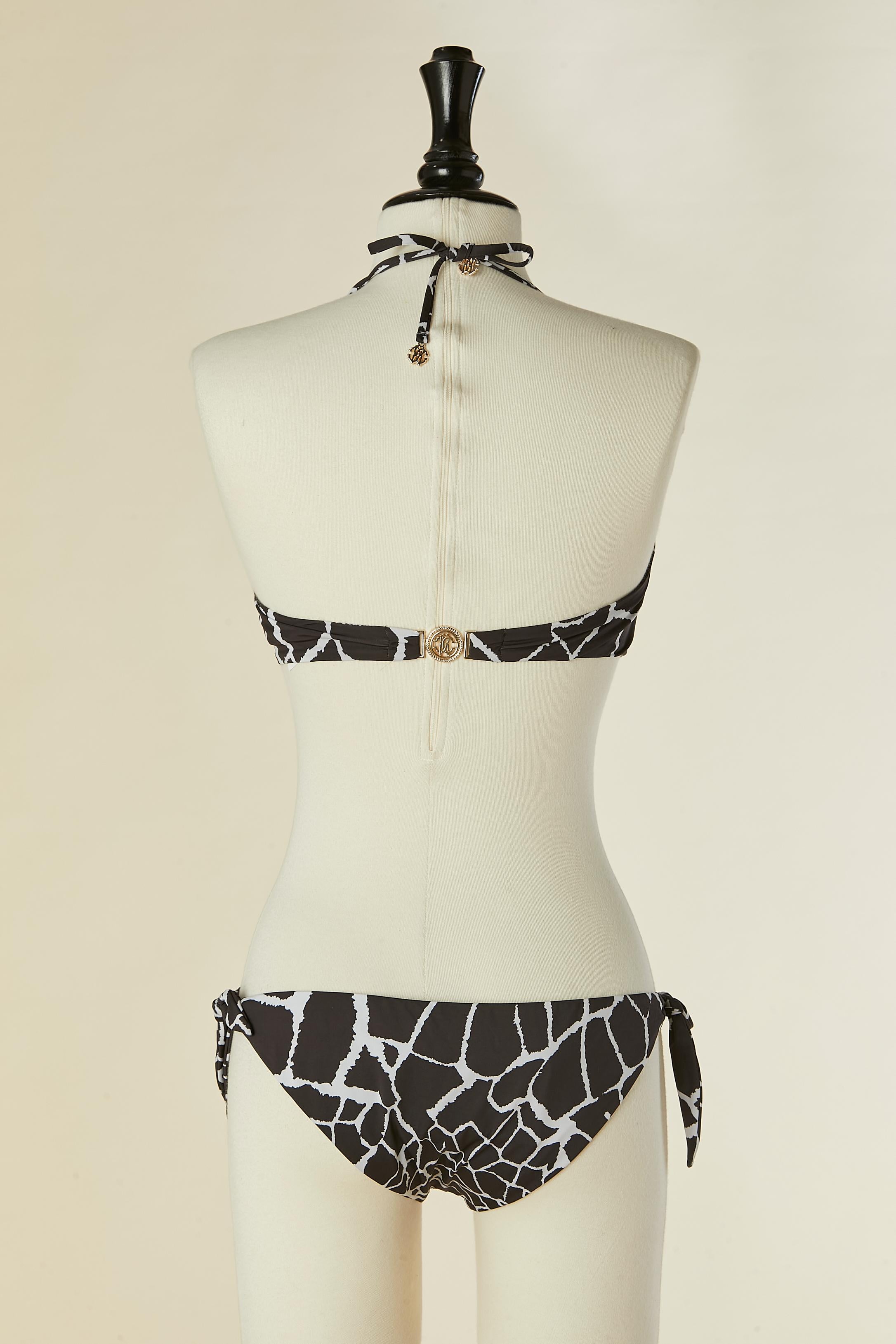 Bikini mit schwarzem und weißem Tierprint ROBERTO CAVALLI Beachwear New Damen im Angebot
