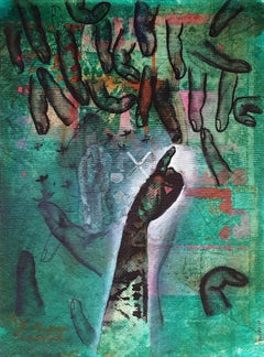 Human Hand, Acryl in Grün und Schwarz, junger Santiniketan-Künstler Bilasendu Sil 
