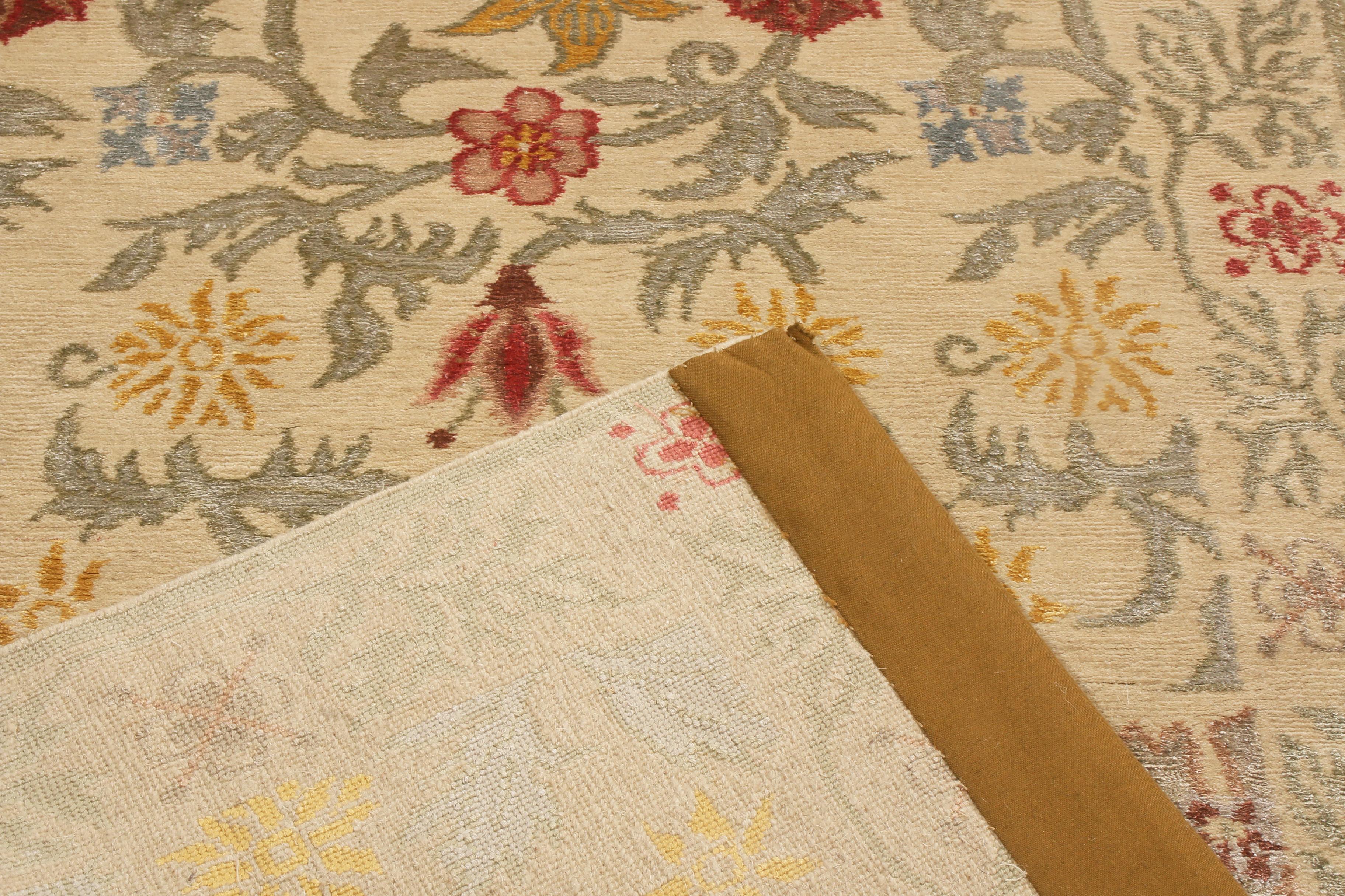 Rug & Kilim's Bilbao Spanish Design Beige and Multicolor Floral Wool-Silk Runner In New Condition For Sale In Long Island City, NY