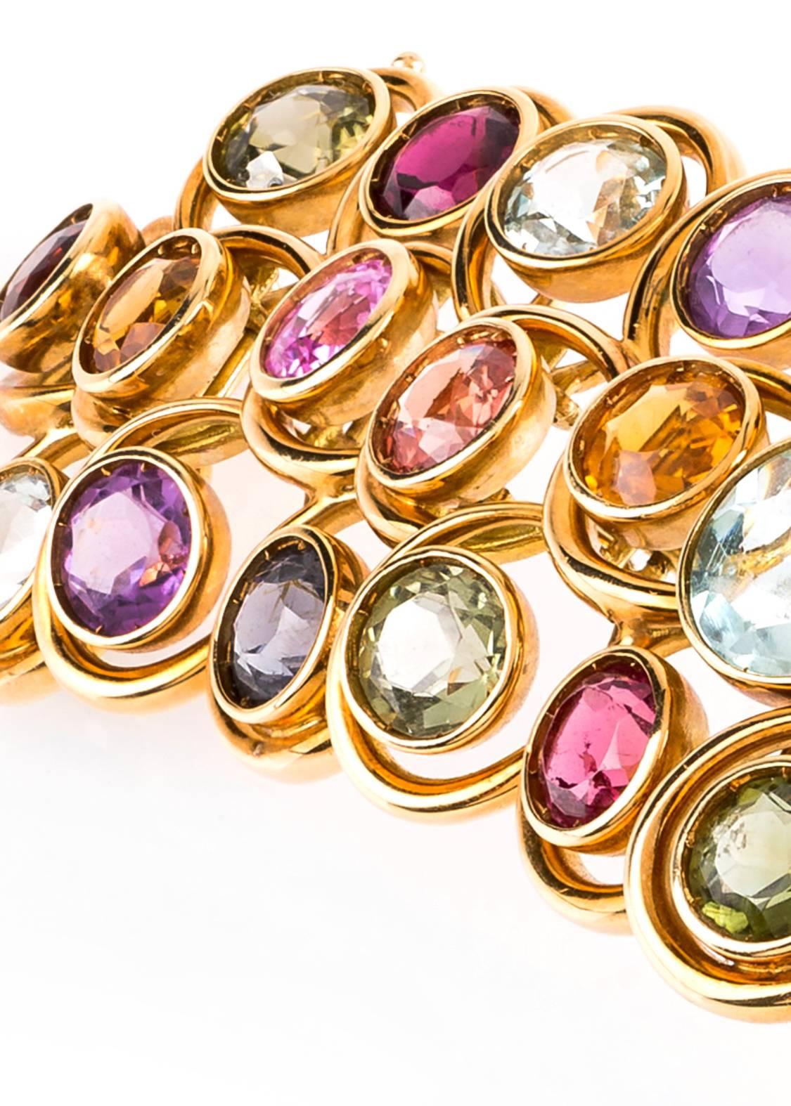 Round Cut Bilbault Destabeau Cheerful Precious Stone 18 Karat Gold Bracelets For Sale