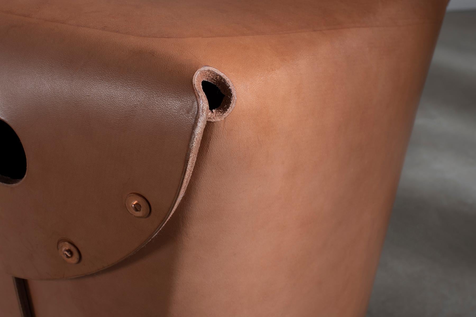 Copper Rivet Stool I by Bill Amberg, vegetable-tanned leather with hand-set rivets For Sale