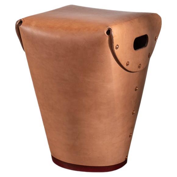 Rivet Stool I by Bill Amberg, vegetable-tanned leather with hand-set rivets For Sale 3