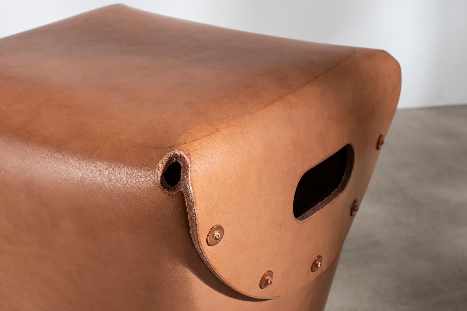 Scandinavian Modern Rivet Stool I by Bill Amberg, vegetable-tanned leather with hand-set rivets For Sale