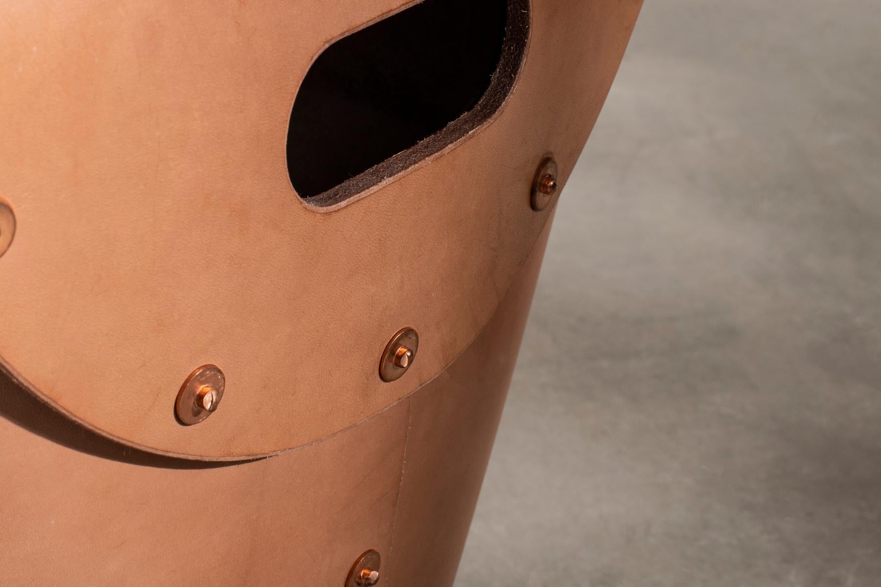 British Rivet Stool I by Bill Amberg, vegetable-tanned leather with hand-set rivets For Sale