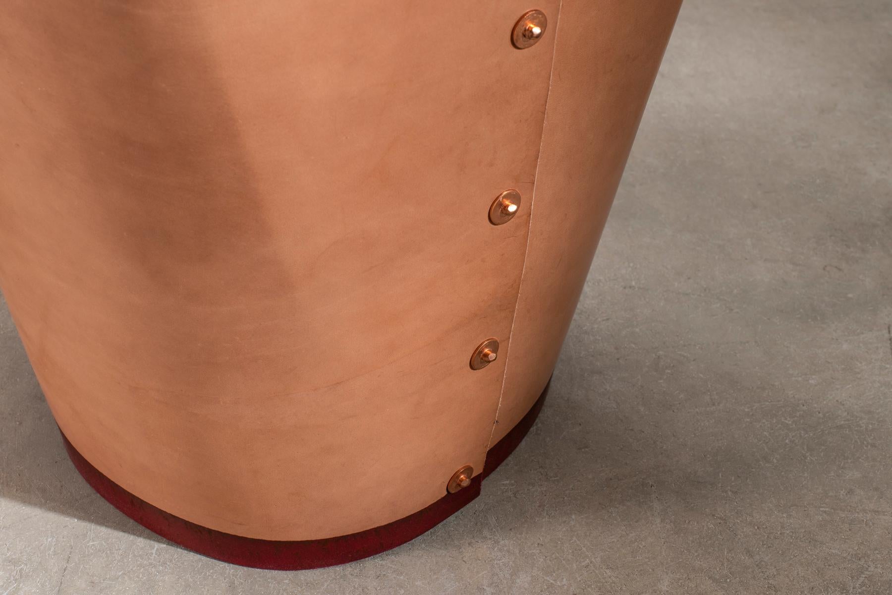 Hand-Crafted Rivet Stool I by Bill Amberg, vegetable-tanned leather with hand-set rivets For Sale