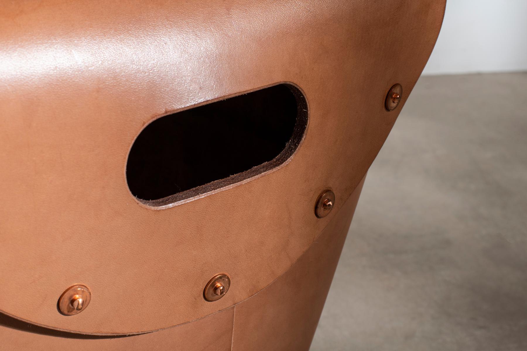 Rivet Stool I by Bill Amberg, vegetable-tanned leather with hand-set rivets In New Condition For Sale In Saffron Walden, GB