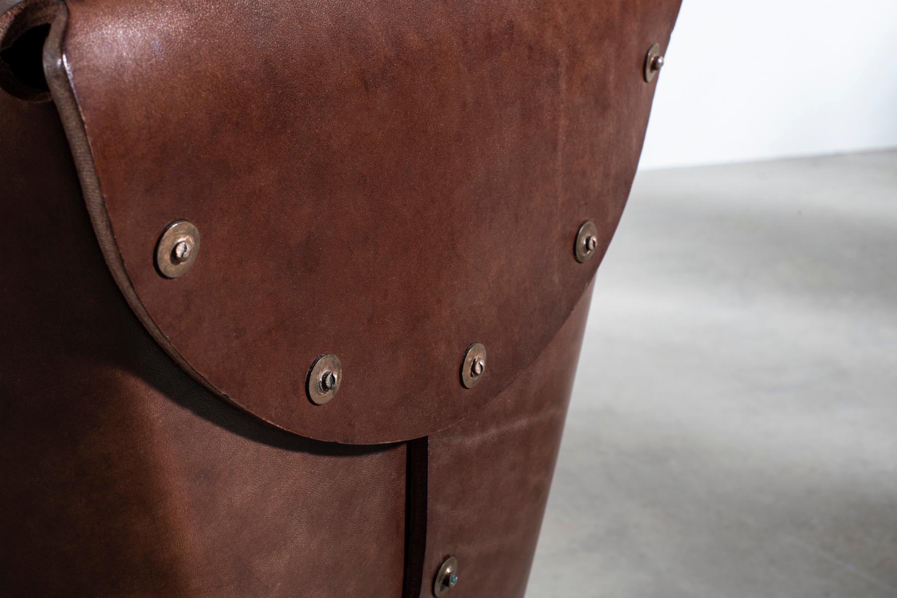 Rivet Stool II by Bill Amberg, bridle leather stool with hand-set copper rivets For Sale 3