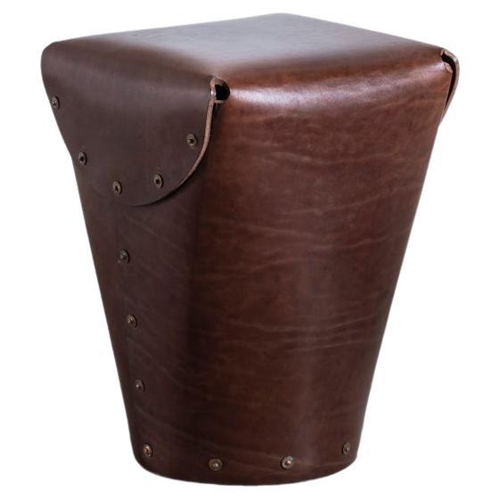 Rivet Stool II by Bill Amberg, bridle leather stool with hand-set copper rivets For Sale