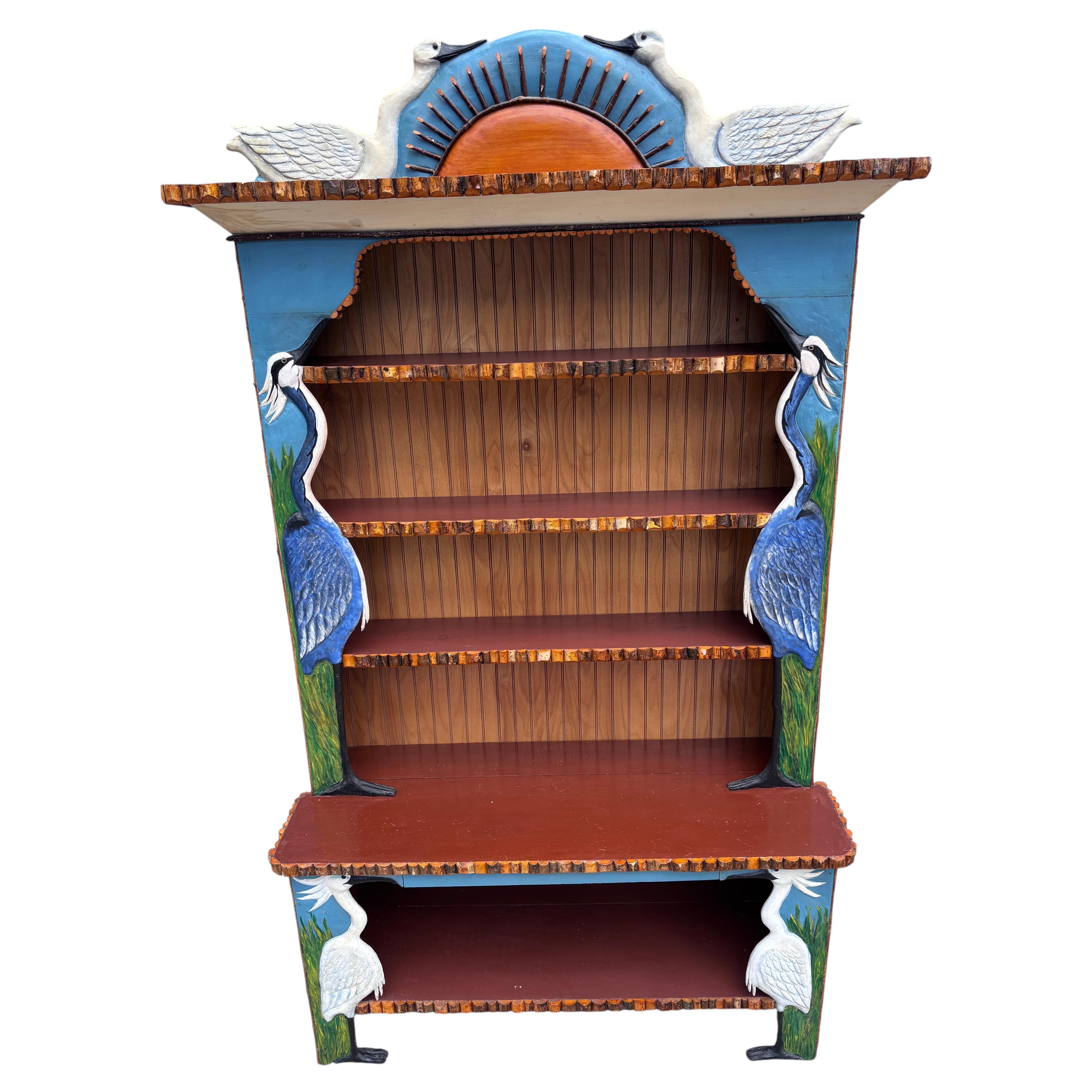 Bill and Phyllis Duffy Folk Art Shelf, Hand-Carved Wood, 2005 For Sale