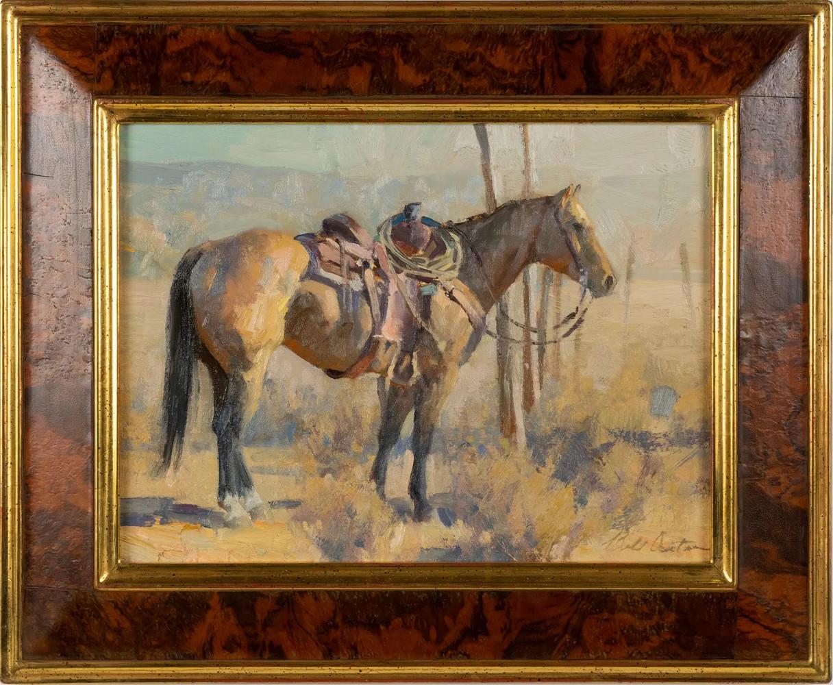 Bill Anton Animal Painting - "BRAINS & BRAWN" HORSE WITH SADDLE