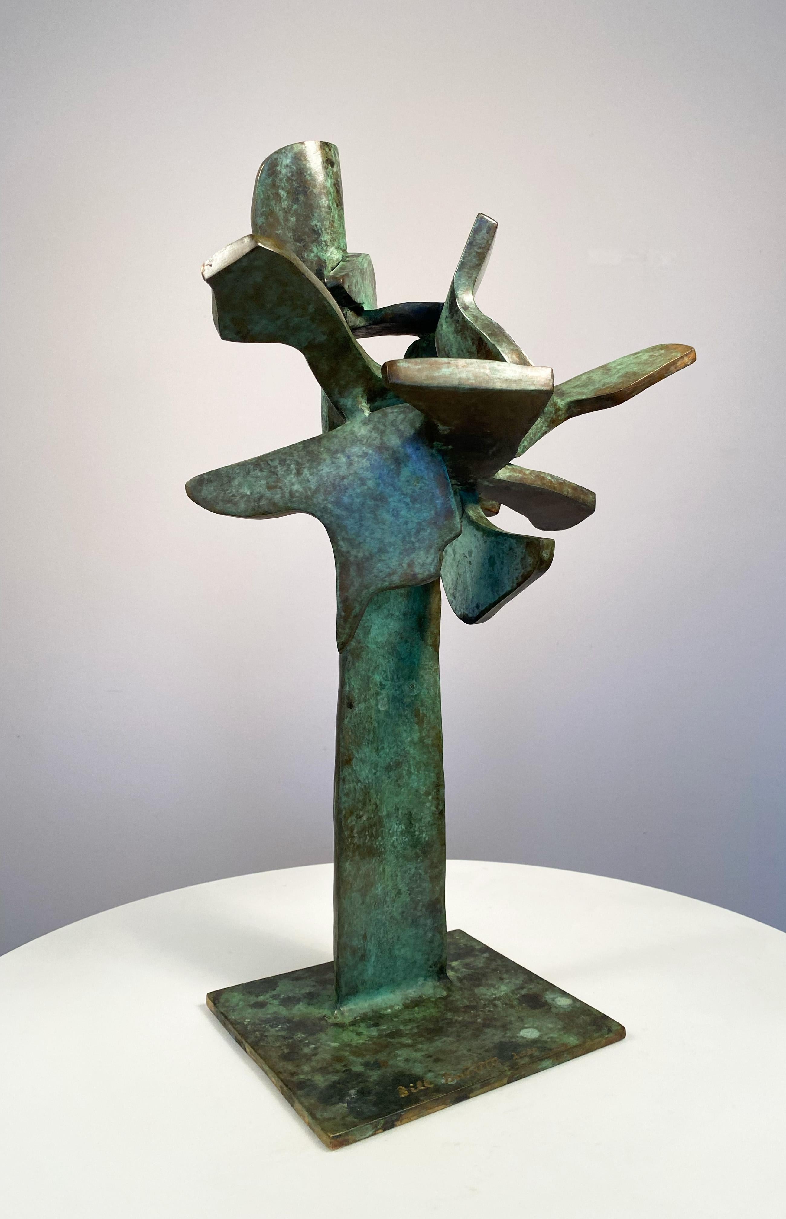 Barrett is one of America's outstanding living sculptors.  A sculptor who works on large scale and major commission and outdoor works, his smaller indoor maquettes have been avidly collected.  A beautiful green  patina on this organic form work that