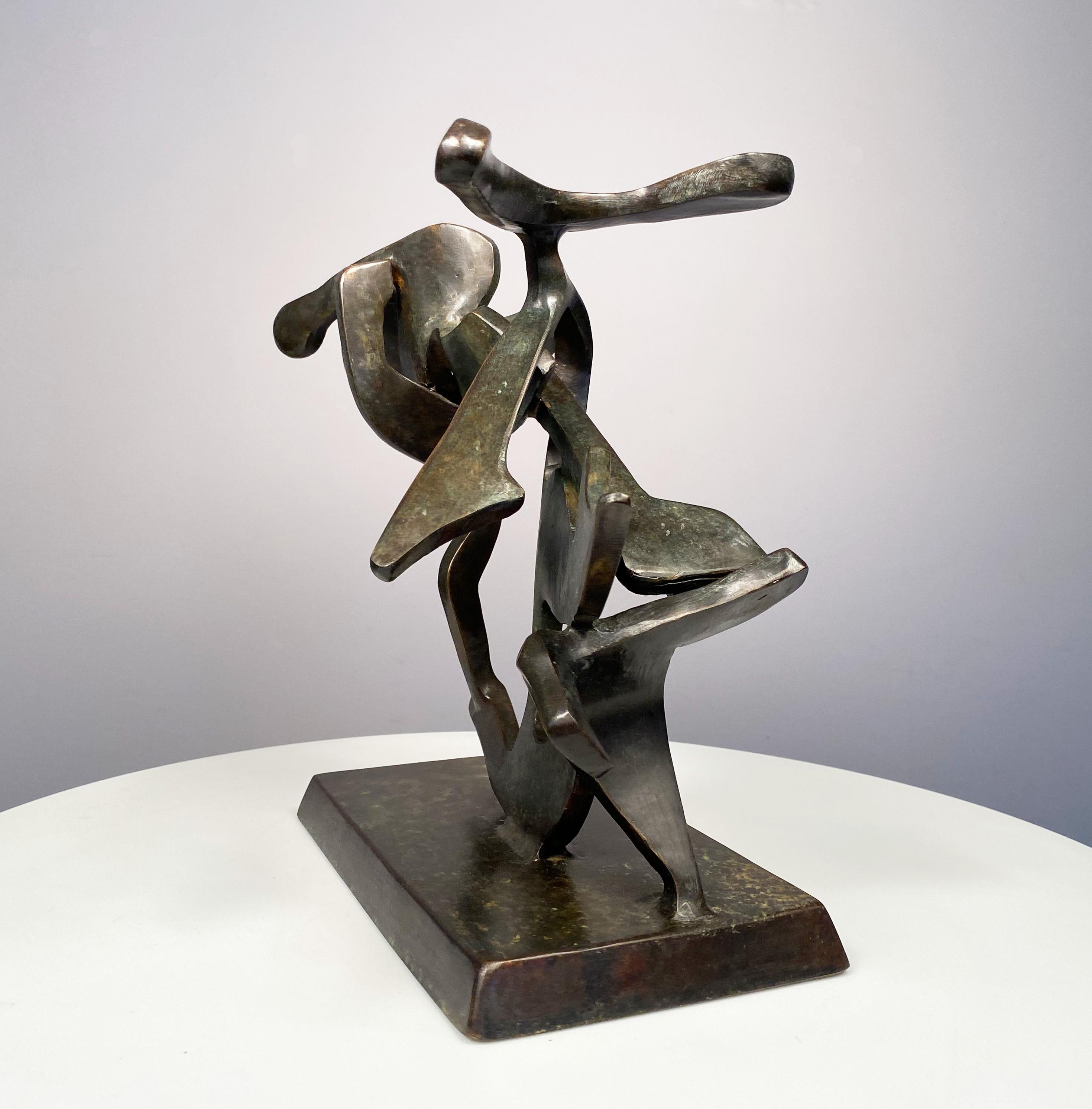 Barrett is one of our great American sculptors who worked in large scale outdoor formats and more intimate indoor maquette sizes.  This abstraction by him is a very fine composition and great from every angle.  It has a black and green patina.  It